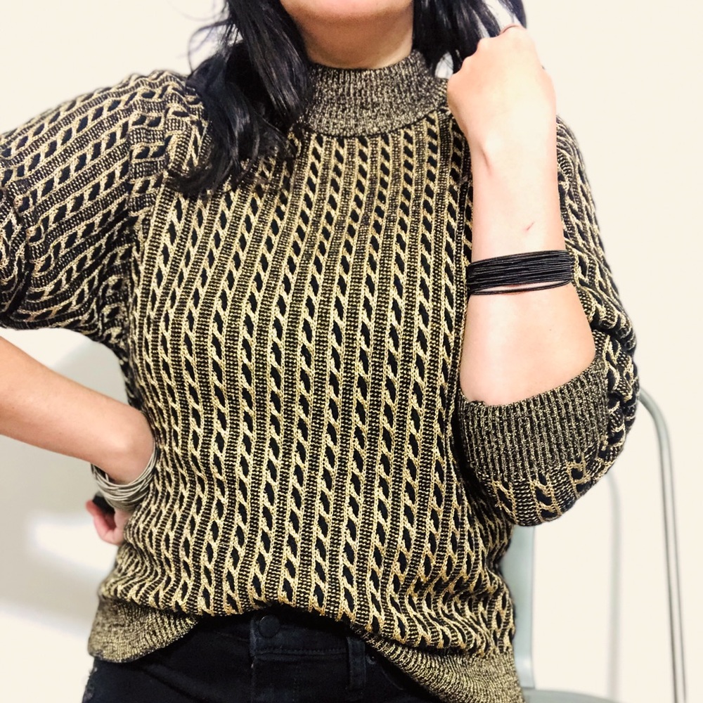 Vintage Cable Knit Gold and black Sweater - Picture 4 of 9